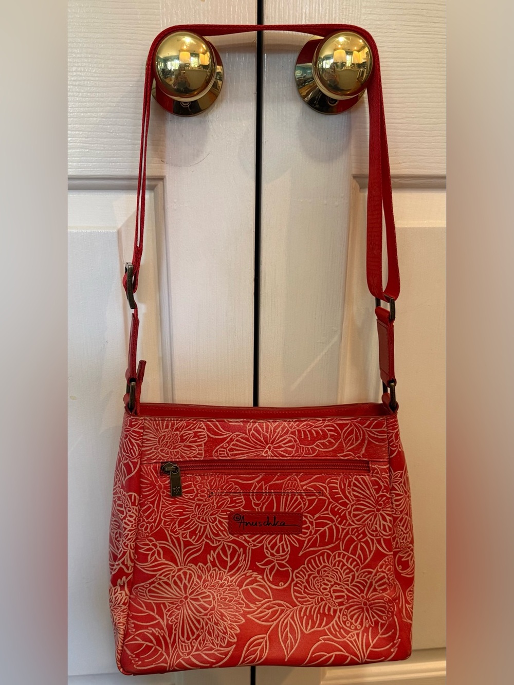 ANUSCHKA Coral red Floral Crossbody bag